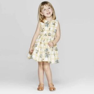 ⭐️Mila and Emma yellow white plaid and floral collared dress size 5T